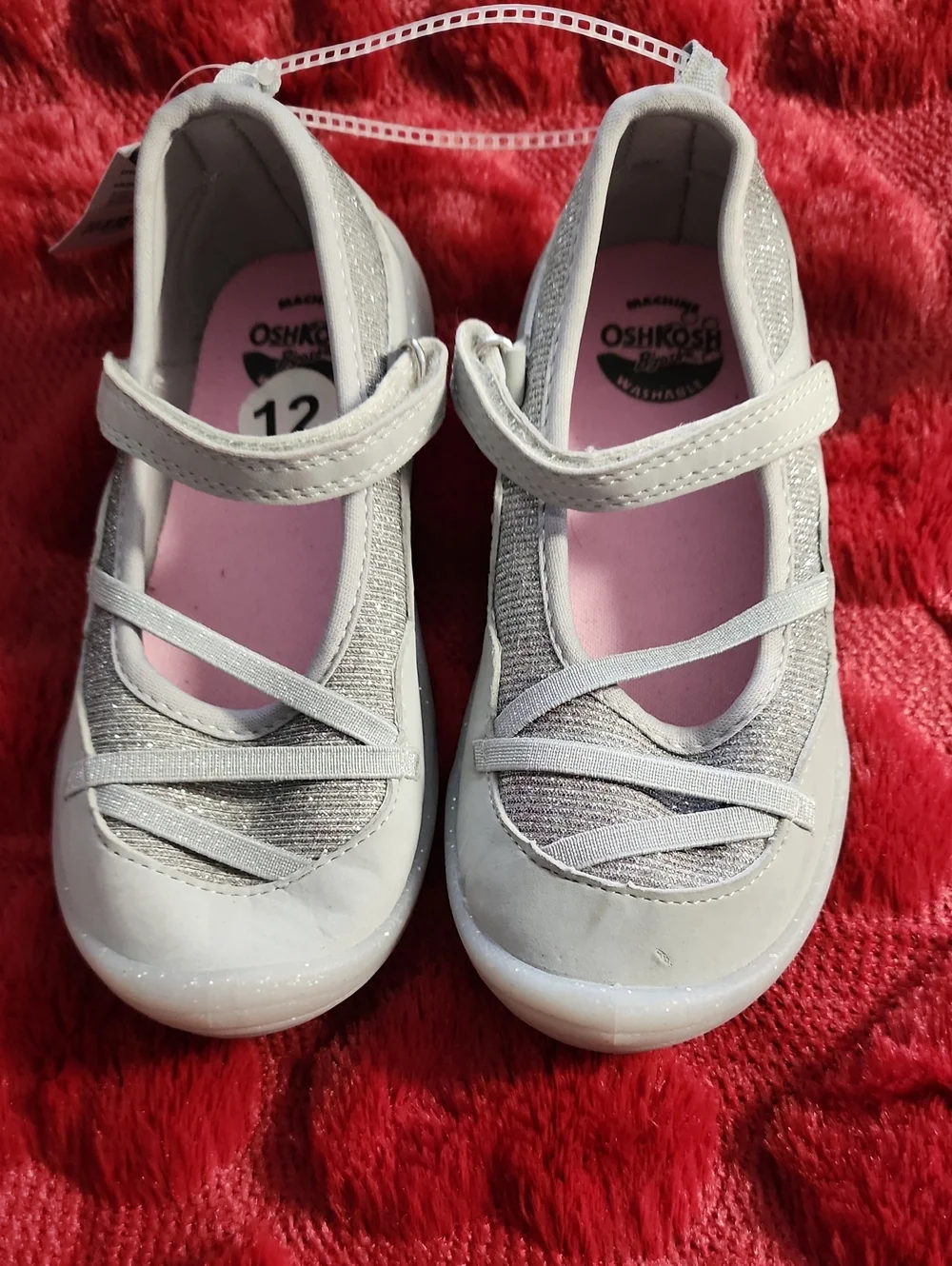OshKosh B'gosh Girls Silver and Pink Mary Jane Dress Shoes